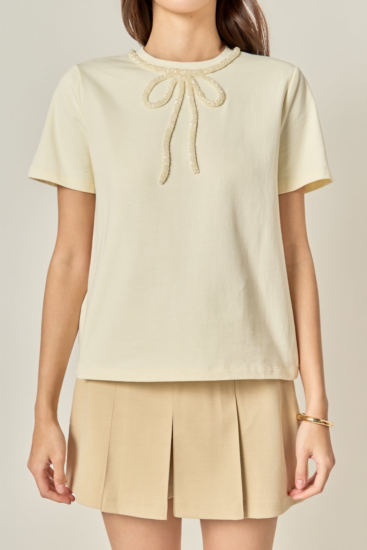 ENGLISH FACTORY - Beaded Bow Tee - T-SHIRTS available at Objectrare