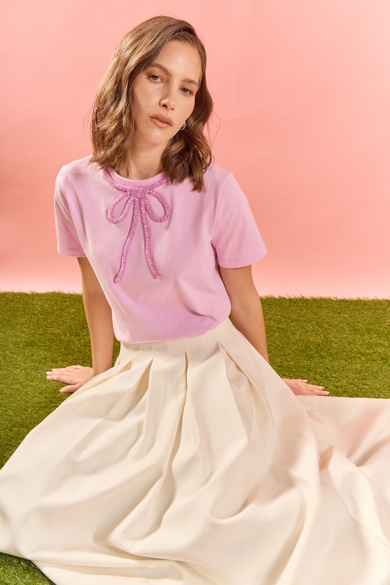 ENGLISH FACTORY - Beaded Bow Tee - T-SHIRTS available at Objectrare