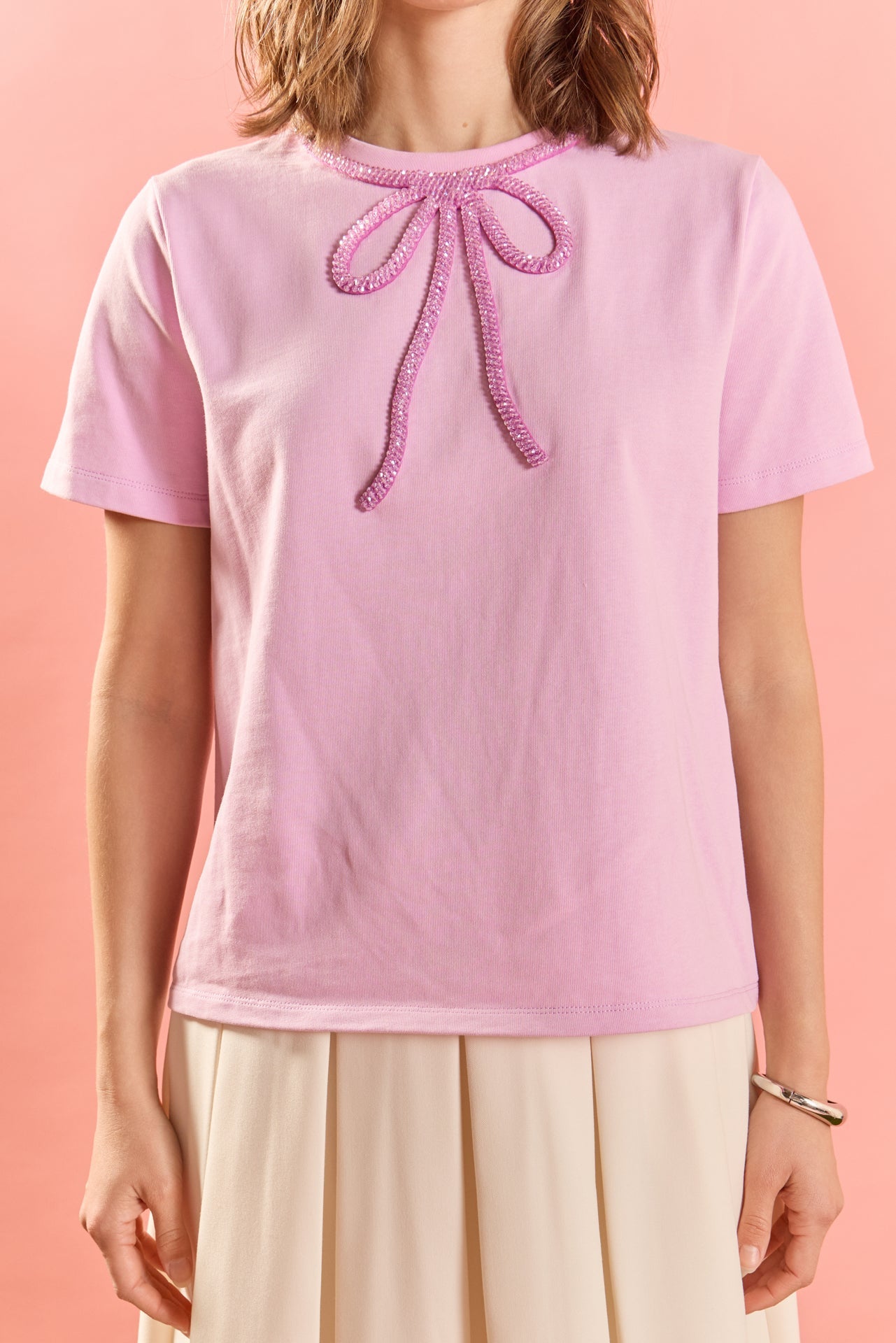 ENGLISH FACTORY - Beaded Bow Tee - T-SHIRTS available at Objectrare