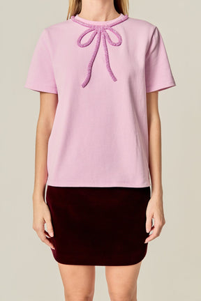 ENGLISH FACTORY - Beaded Bow Tee - T-SHIRTS available at Objectrare