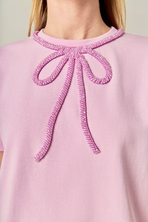 ENGLISH FACTORY - Beaded Bow Tee - T-SHIRTS available at Objectrare