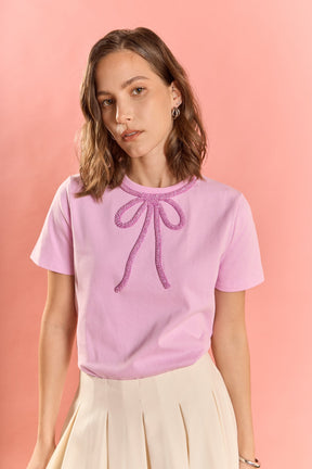 ENGLISH FACTORY - Beaded Bow Tee - T-SHIRTS available at Objectrare