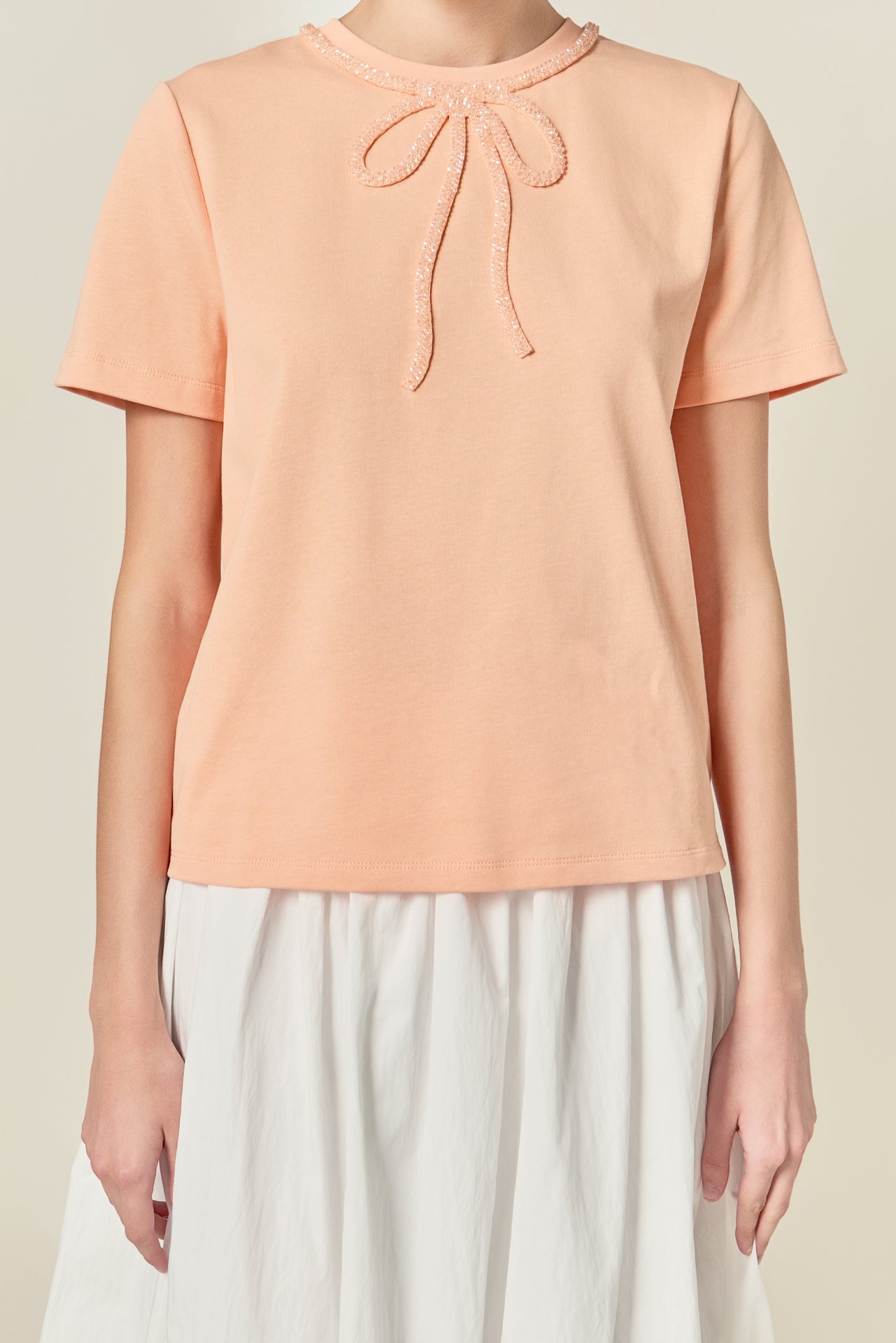 ENGLISH FACTORY - Beaded Bow Tee - T-SHIRTS available at Objectrare