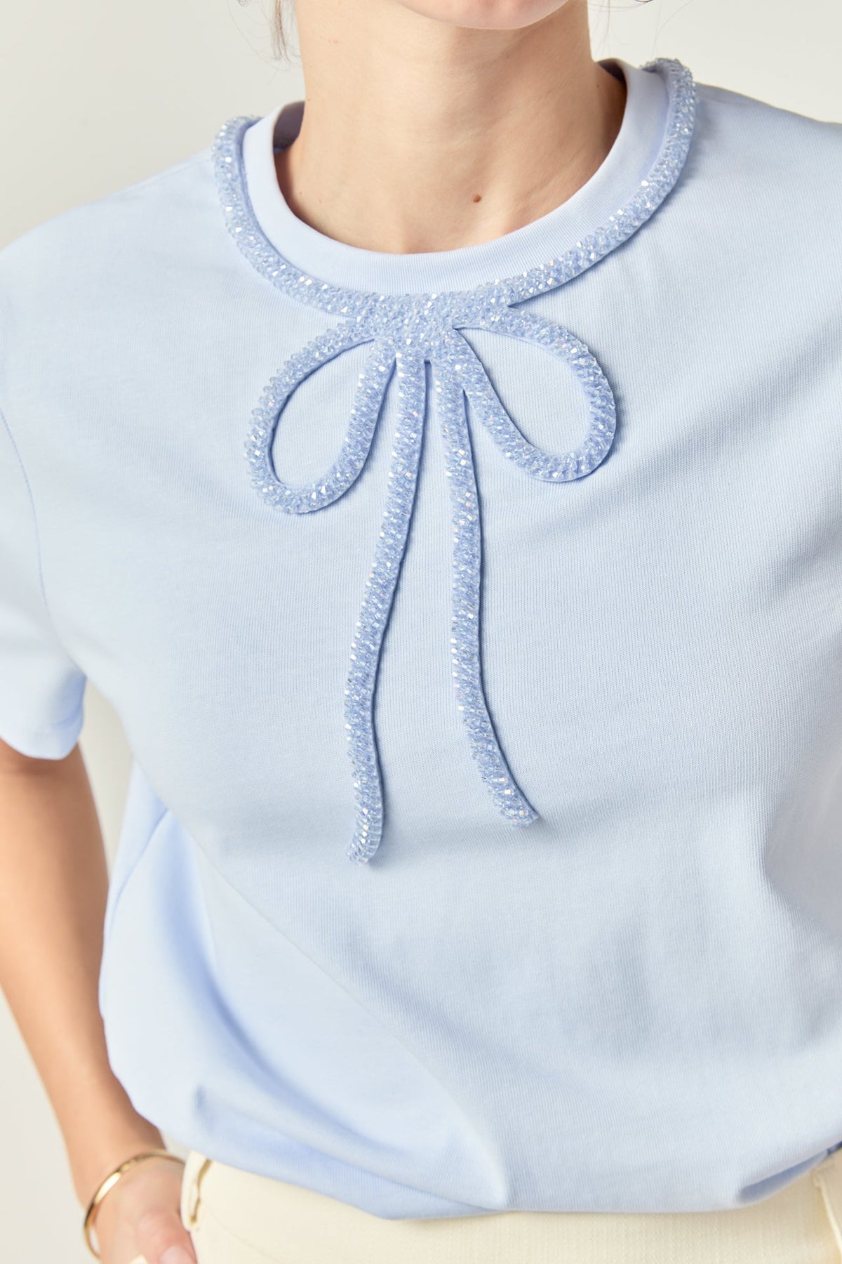 ENGLISH FACTORY - English Factory - Annabelle Beaded Bow Tee - T-SHIRTS available at Objectrare