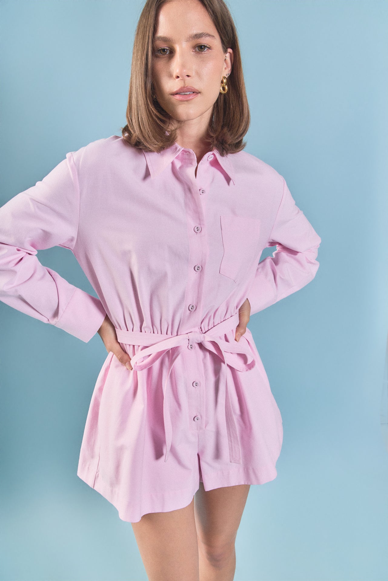 ENGLISH FACTORY - Oxford Belted Romper - ROMPERS available at Objectrare