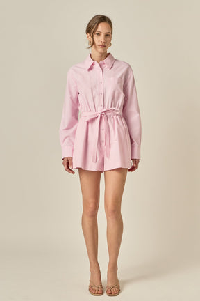 ENGLISH FACTORY - Oxford Belted Romper - ROMPERS available at Objectrare