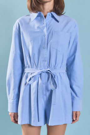 ENGLISH FACTORY - Oxford Belted Romper - ROMPERS available at Objectrare