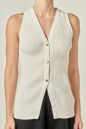 Ribbed Knit Button-Front Vest
