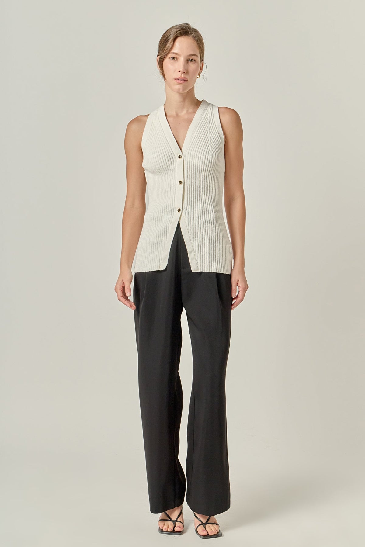 Ribbed Knit Button-Front Vest