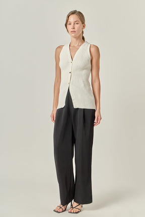 Ribbed Knit Button-Front Vest