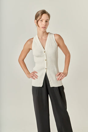 Ribbed Knit Button-Front Vest