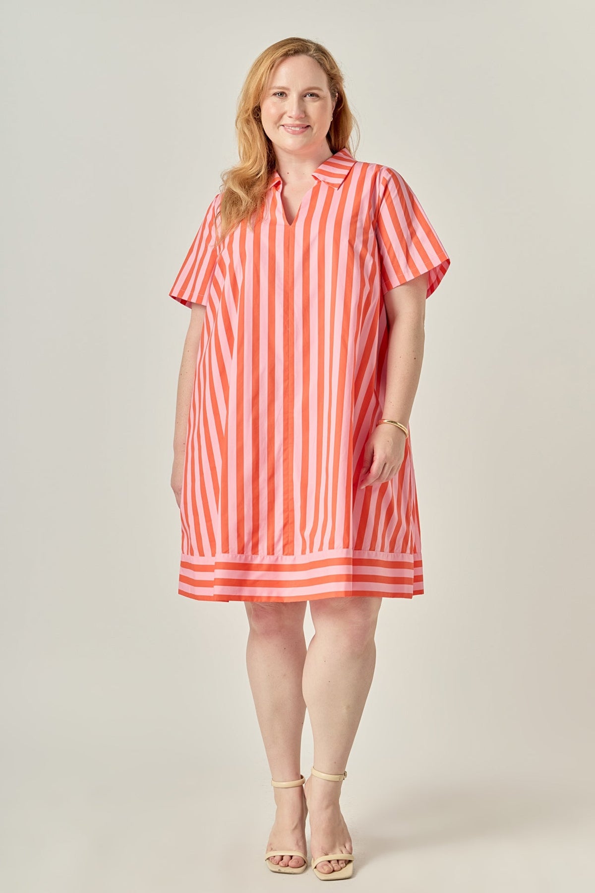 Striped V-Neck Shirt Dress