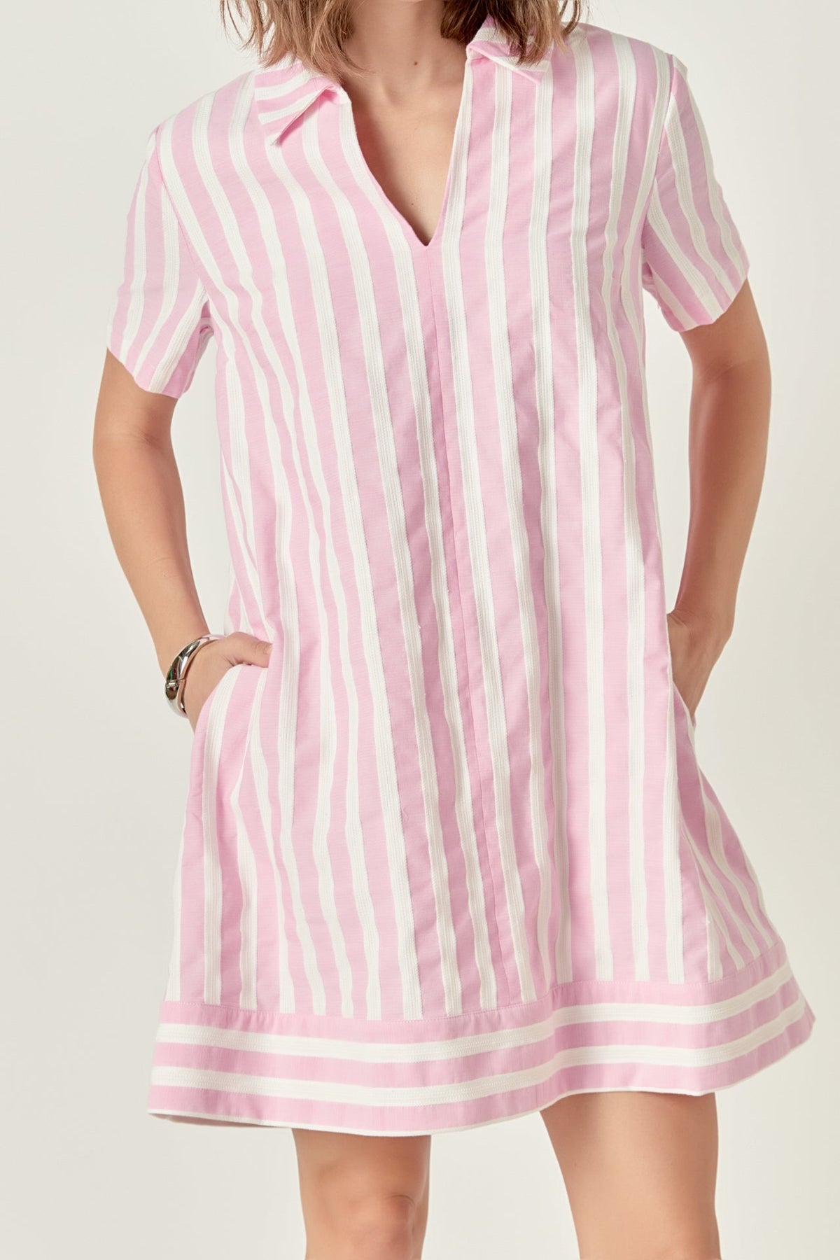 ENGLISH FACTORY - Striped Jacquard Mini Shirt Dress - DRESSES available at Objectrare