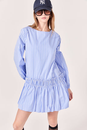 ENGLISH FACTORY - English Factory - Francine Striped Balloon Mini Dress - DRESSES available at Objectrare