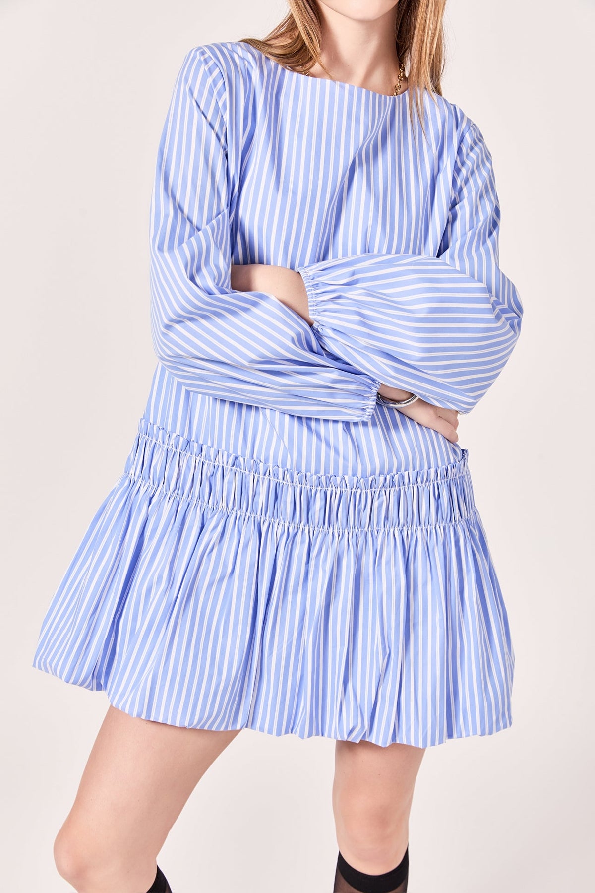 ENGLISH FACTORY - Francine Striped Balloon Mini Dress - DRESSES available at Objectrare