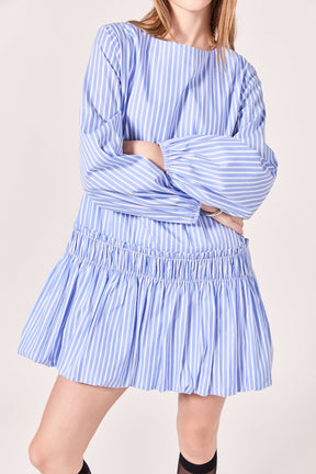 ENGLISH FACTORY - English Factory - Francine Striped Balloon Mini Dress - DRESSES available at Objectrare