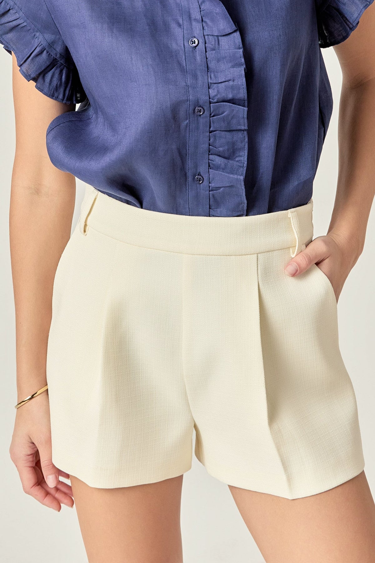 ENGLISH FACTORY - Emmeline Tuck Detailed Shorts - SHORTS available at Objectrare