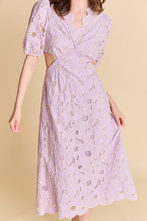 ENGLISH FACTORY - Floral Eyelet Lace Cut Out Scalloped Midi Dress - DRESSES available at Objectrare