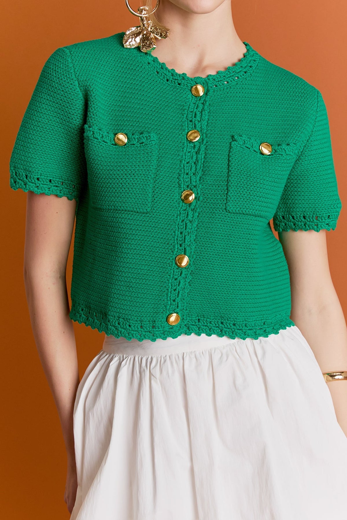ENGLISH FACTORY - Gold Button Textured Cardigan - SWEATERS & KNITS available at Objectrare