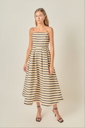 Striped Pleated Midi Dress