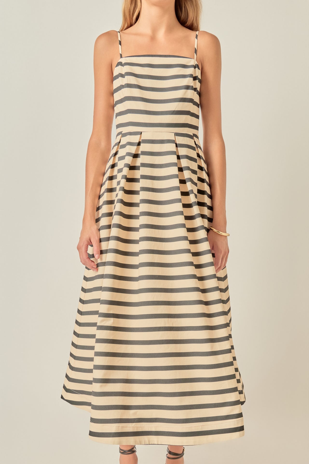Striped Pleated Midi Dress