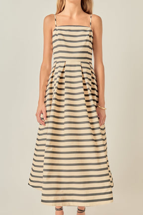 Striped Pleated Midi Dress