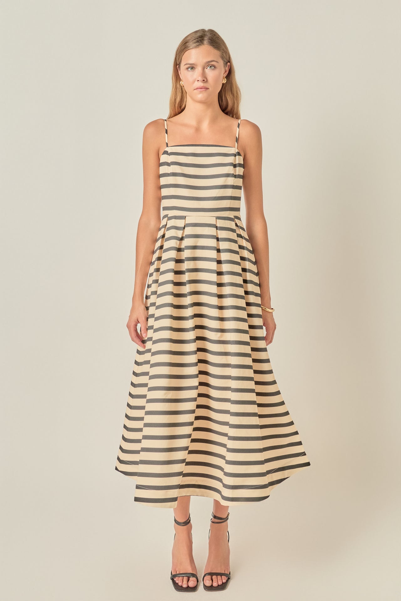 Striped Pleated Midi Dress
