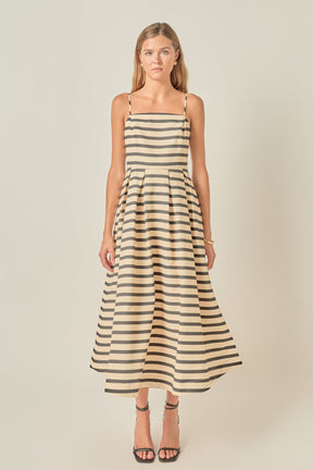 Striped Pleated Midi Dress
