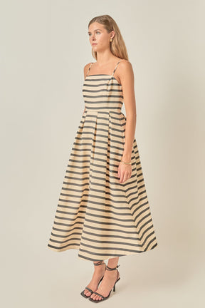 Striped Pleated Midi Dress