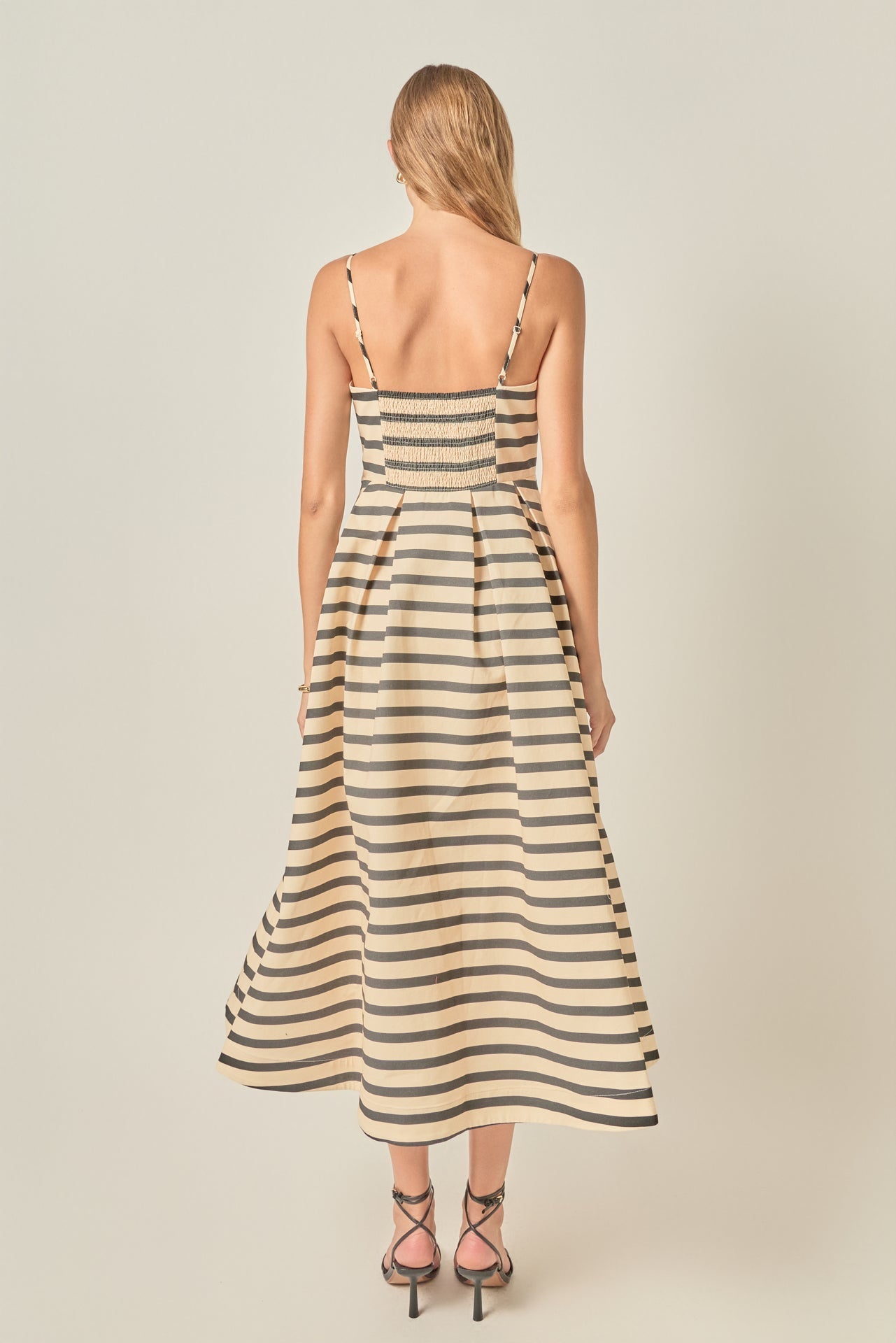 Striped Pleated Midi Dress