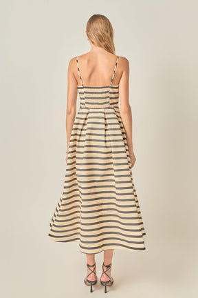 Striped Pleated Midi Dress