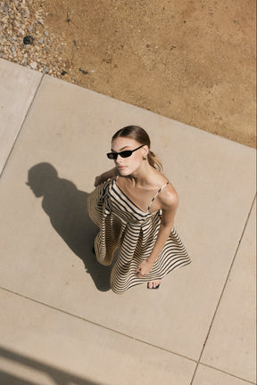 ENGLISH FACTORY - Striped Pleated Midi Dress - DRESSES available at Objectrare