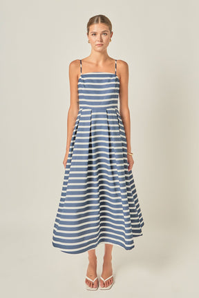 ENGLISH FACTORY - Striped Pleated Midi Dress - DRESSES available at Objectrare