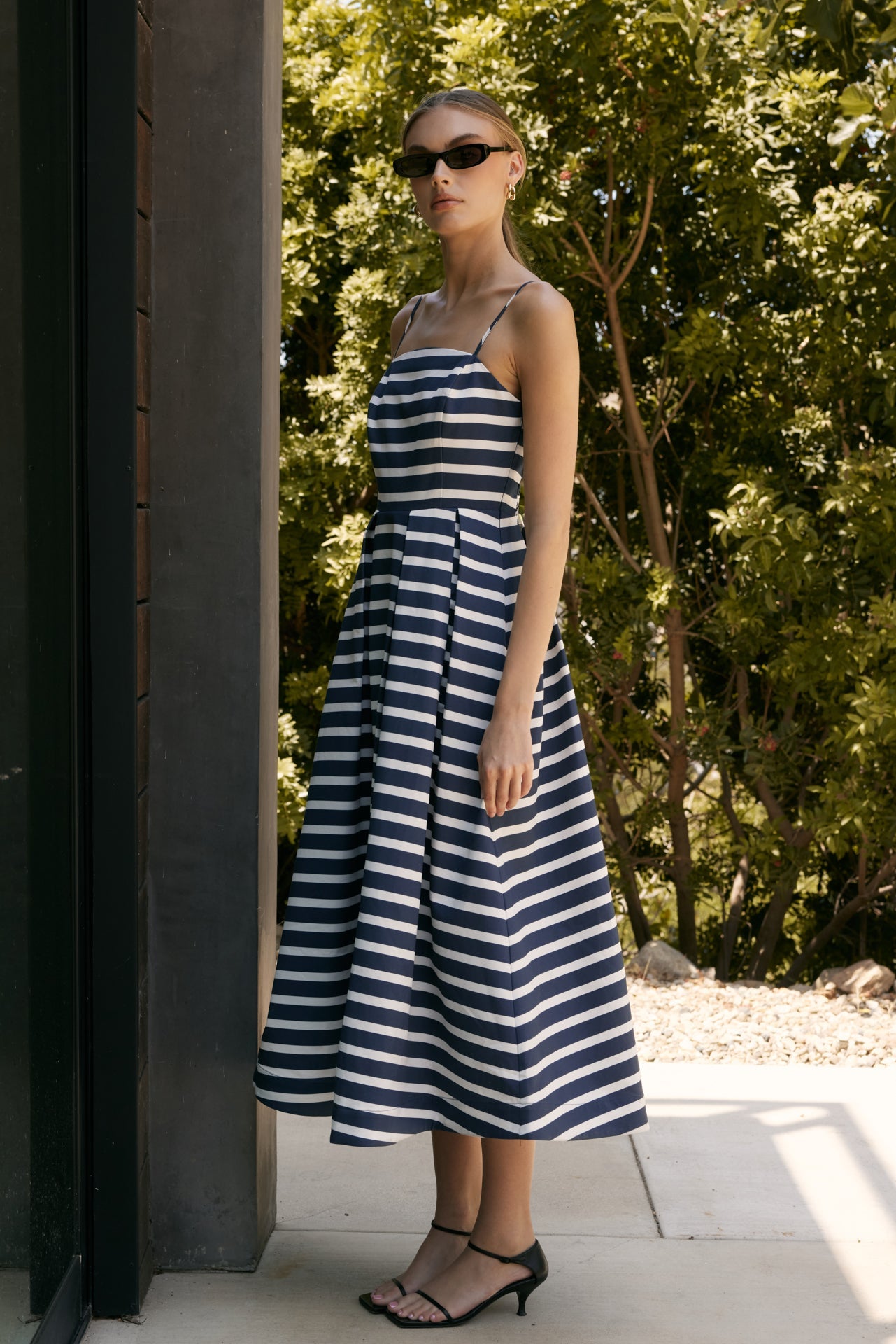 ENGLISH FACTORY - Striped Pleated Midi Dress - DRESSES available at Objectrare