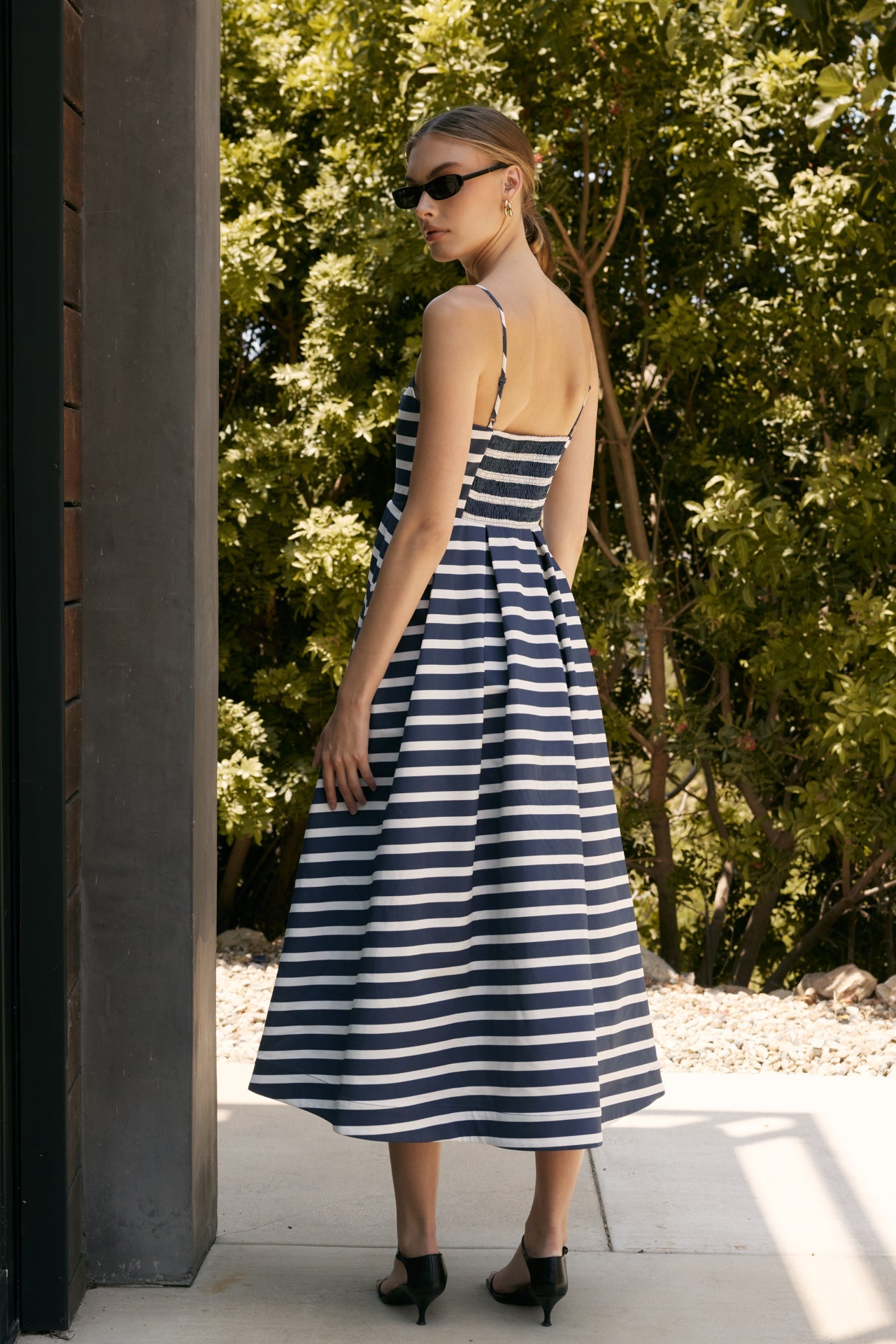 ENGLISH FACTORY - Striped Pleated Midi Dress - DRESSES available at Objectrare