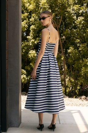 ENGLISH FACTORY - Striped Pleated Midi Dress - DRESSES available at Objectrare