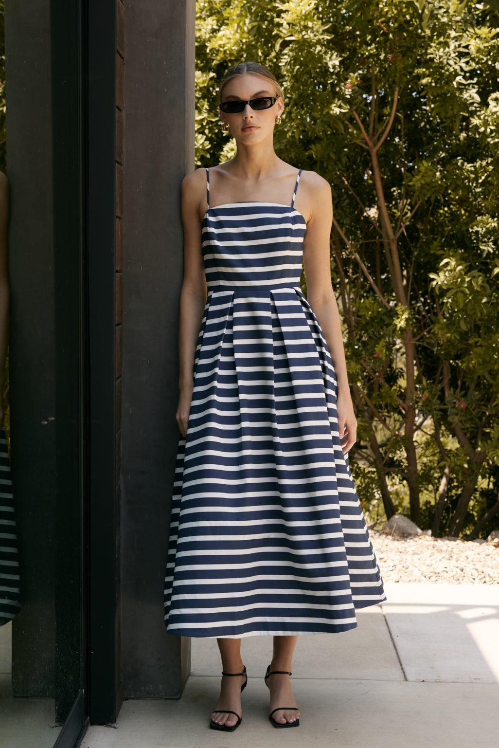 ENGLISH FACTORY - Striped Pleated Midi Dress - DRESSES available at Objectrare