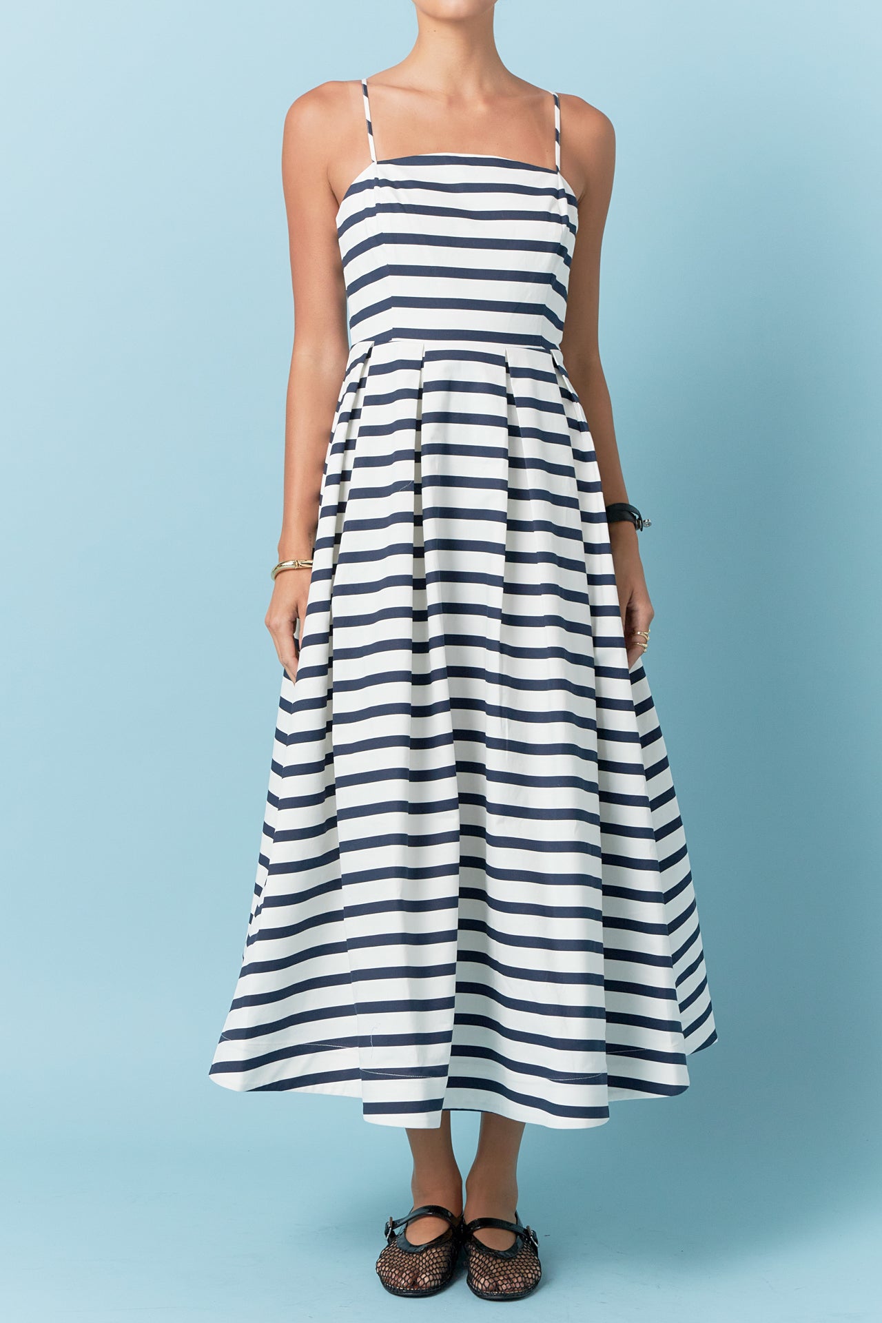 Striped Pleated Midi Dress