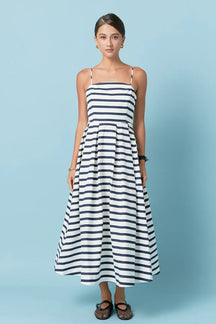 Striped Pleated Midi Dress