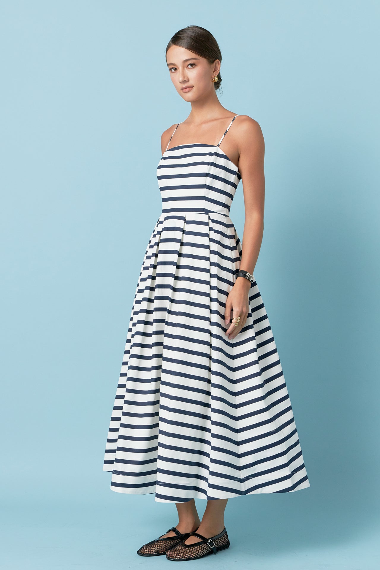 Striped Pleated Midi Dress