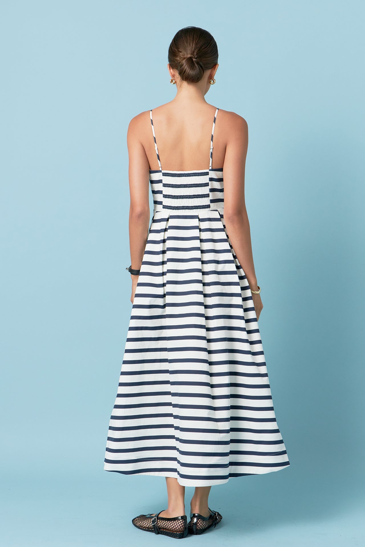 Striped Pleated Midi Dress