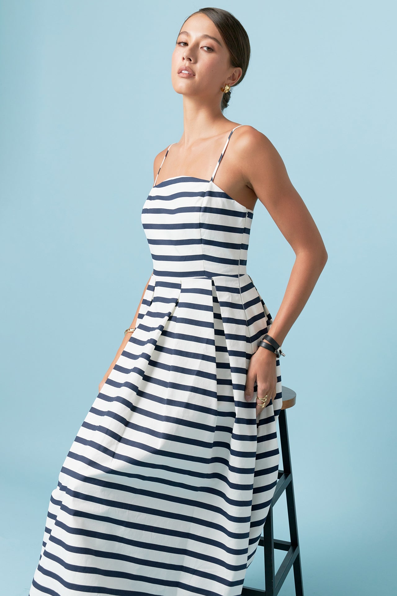 Striped Pleated Midi Dress