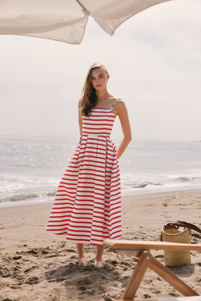 ENGLISH FACTORY - Striped Pleated Midi Dress - DRESSES available at Objectrare