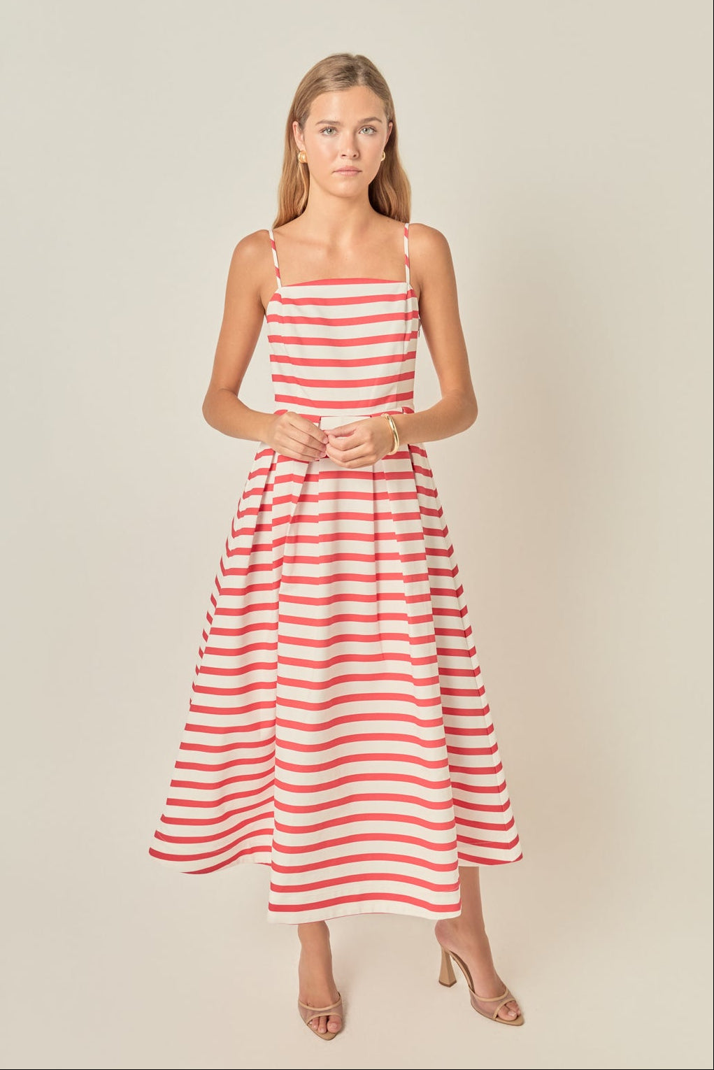 Striped Pleated Midi Dress