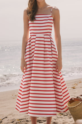 ENGLISH FACTORY - Striped Pleated Midi Dress - DRESSES available at Objectrare