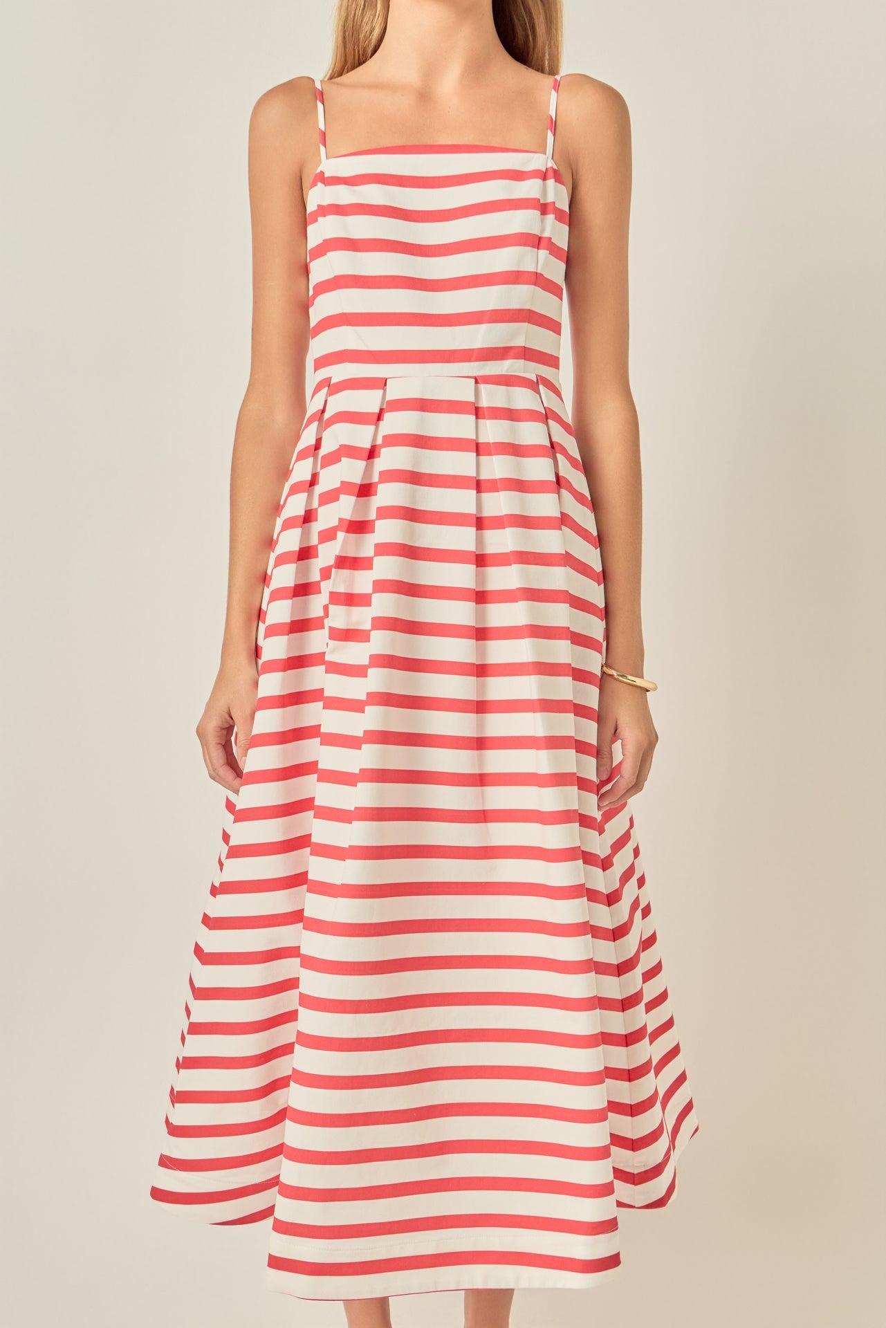 Striped Pleated Midi Dress