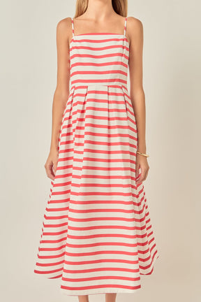 Striped Pleated Midi Dress