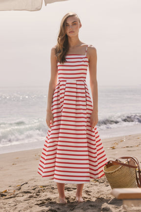 ENGLISH FACTORY - Striped Pleated Midi Dress - DRESSES available at Objectrare