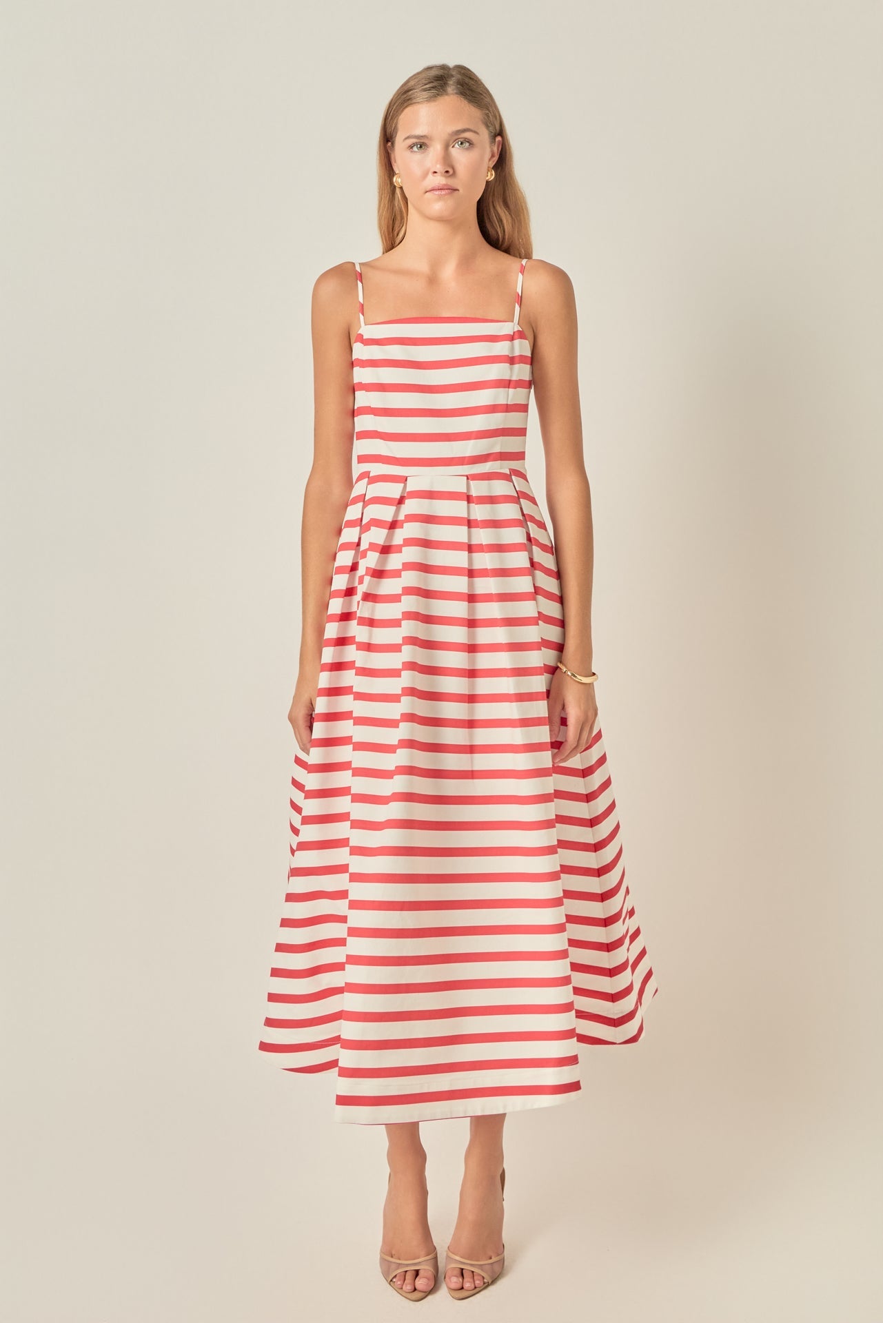 Striped Pleated Midi Dress