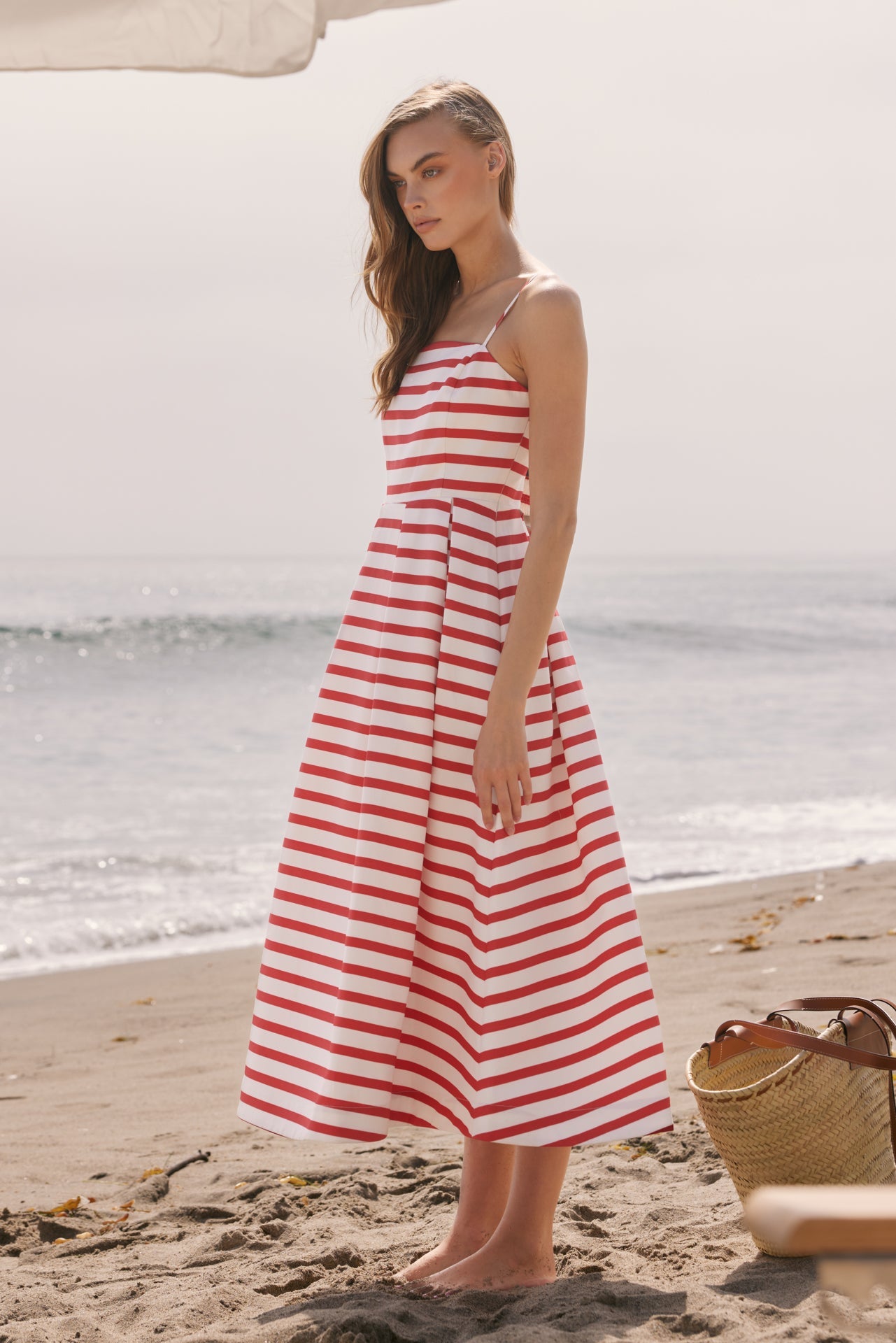ENGLISH FACTORY - Striped Pleated Midi Dress - DRESSES available at Objectrare